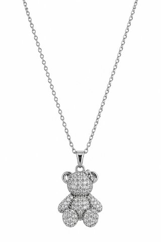 Collar Plata Oso Con Lazo