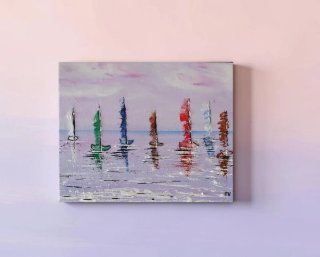 Dipinto acrilico barche a vela misura 25x30