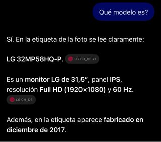 Televisión LG  Modelo: LG 32MP58HQ-P.