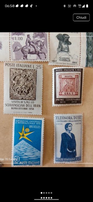 6 Francobolli Italiani 1957-1958