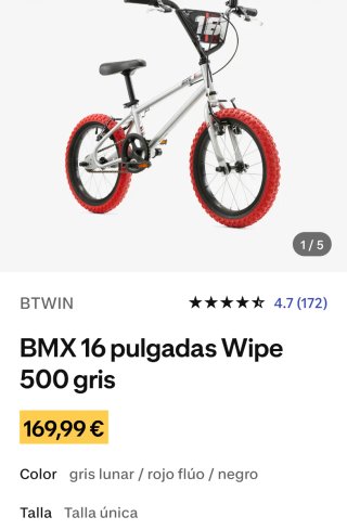 Bicicleta BMX 16 pulgadas Wipe 500 Gris