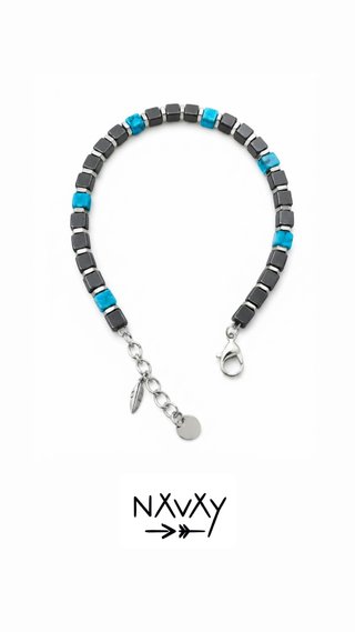 Bracciale ematite e pietra turchese fatto a mano