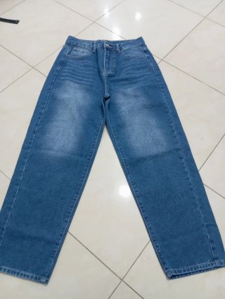 Jeans vita alta gamba larga blu taglia M