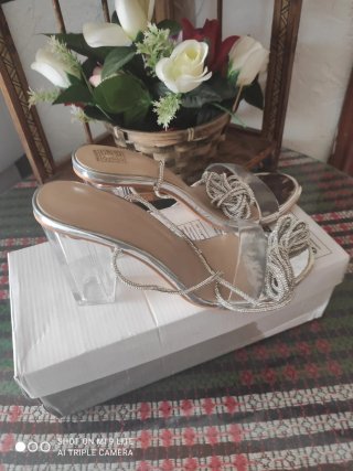 Zapatillas de fiesta plateadas para dama
