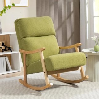 Sillón mecedora verde tela y madera