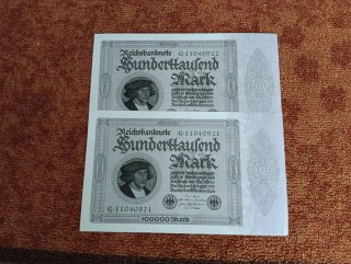 2 Billetes 100.000 Marcos 1923 Alemania