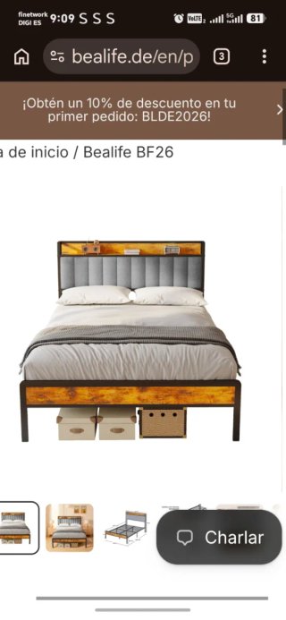 Estructura Cama Metálica con Cabecero Tapizado