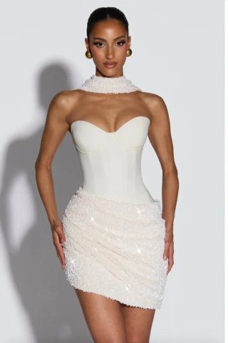 Vestido blanco fiesta con brillo