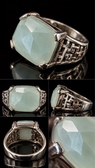 Anello Argento Massiccio Giada Modernista