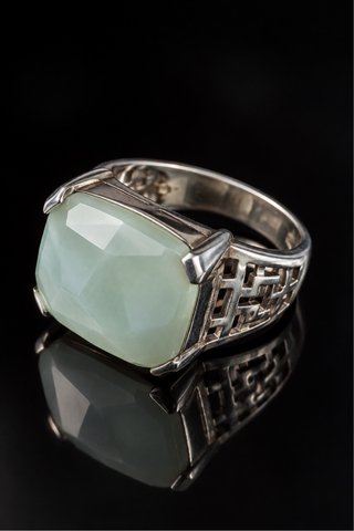 Anello Argento Massiccio Giada Modernista