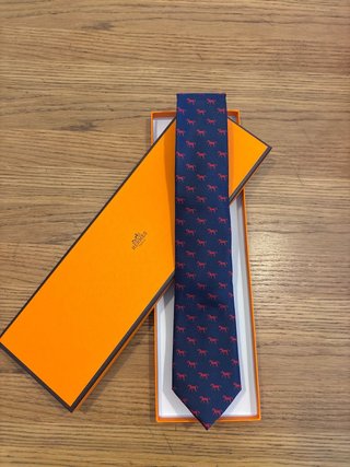 Corbata Hermes Caballos Azul Marino/Rojo