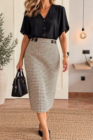 Conjunto Falda y Blusa Beige y Negro