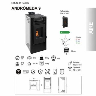 Estufa de Pellets Andromeda 9 + Kit /Mando 0043SAN
