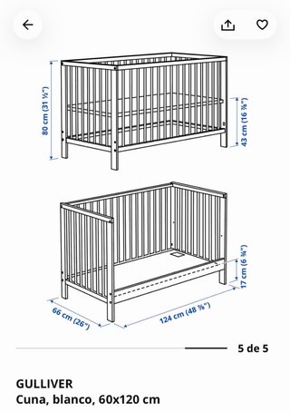 Cuna Gulliver de Ikea Blanca y colchón 60x 120 cm