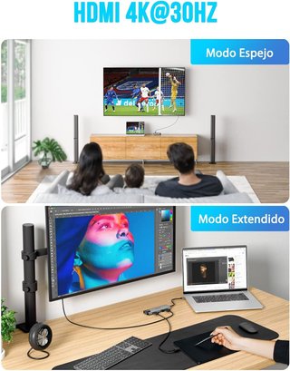 Hub USB-C Lemorele 9 en 1 Aluminio HDMI
