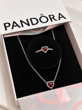 Conjunto Pandora Corazón Rojo y Circonitas