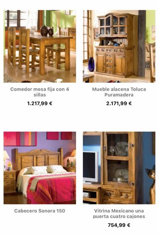 Conjunto muebles salon-comedor en madera mejicana