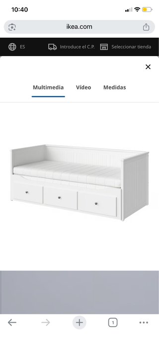 Divan con 3 cajones blanco de ikea. 80x200cm