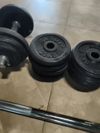 Discos y barra gimnasio
