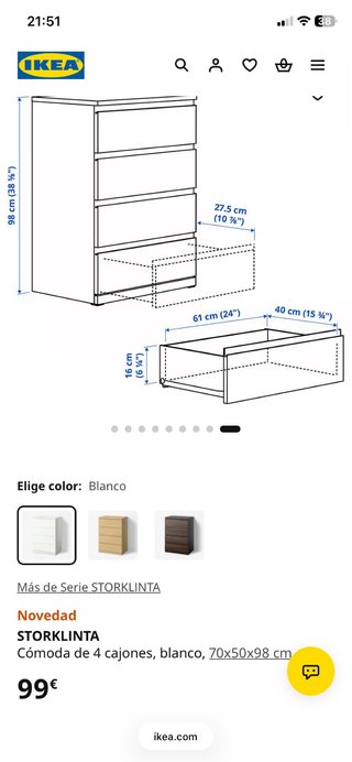 Cómoda STORKLINTA IKEA Blanca + cristal blaco