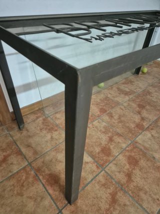 Mesa cristal y hierro forja 170x70cm