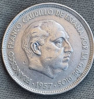 3 Monedas 50 Pesetas 1957 fallos descentrada