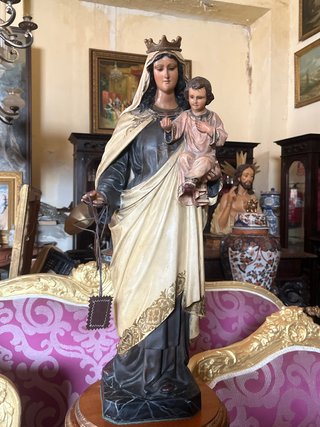 Virgen del Carmen con Niño de pasta de madera