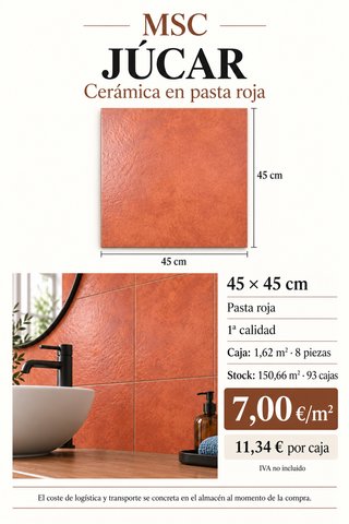 Azulejo JÚCAR Pasta Roja 45x45 cm