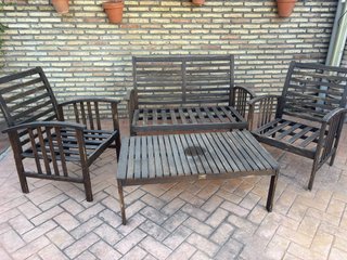 Conjunto jardín mesa y sillas madera
