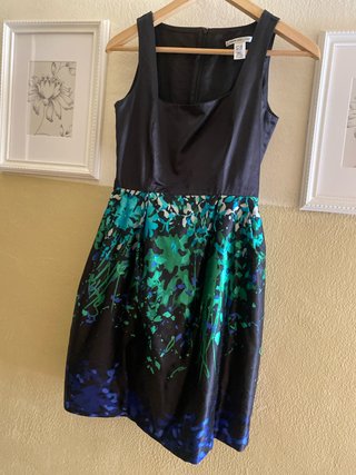 Vestido Mango Negro con forro Estampado Multicolor