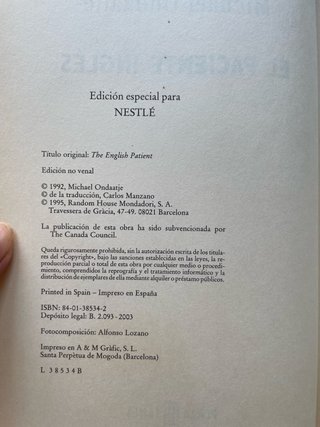 El paciente inglés - Ondaatje, Michael