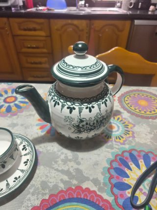 Juego de café de cerámica verde y blanco