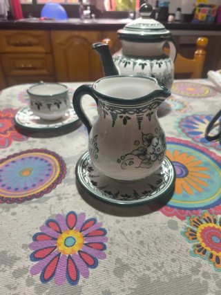 Juego de café de cerámica verde y blanco