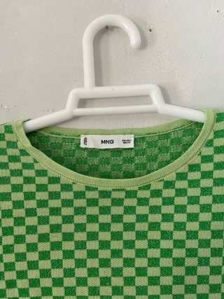 Jersey Mango Verde Estampado Cuadros