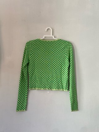 Jersey Mango Verde Estampado Cuadros
