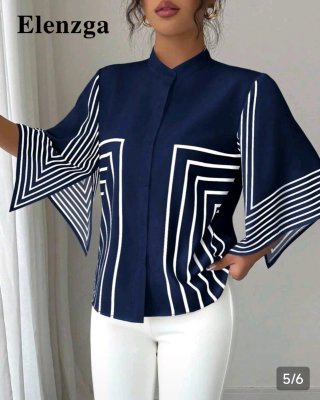 Conjunto Elenzga Blusa Azul y Blanca