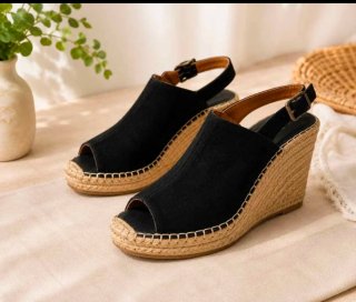 Sandalias de cuña negras