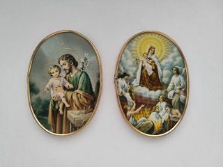 Pareja de Cuadros Religiosos Vintage Ovalados
