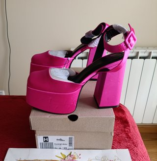 Zapatos tacón plataforma fucsia talla 38