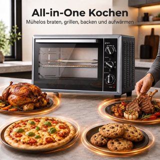 46 L Mini-Backofen mit Drehspieß, Umluft, Temperat