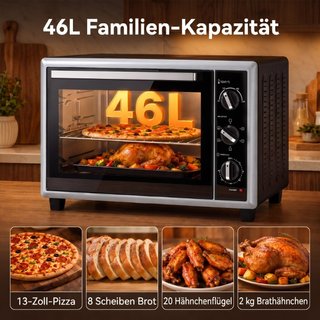 46 L Mini-Backofen mit Drehspieß, Umluft, Temperat