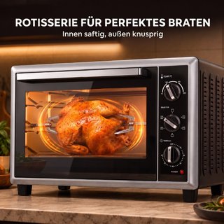 46 L Mini-Backofen mit Drehspieß, Umluft, Temperat