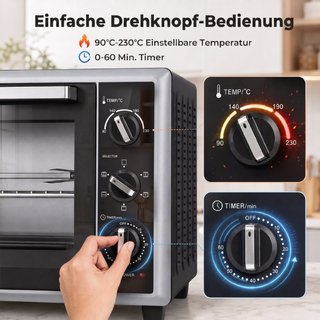 46 L Mini-Backofen mit Drehspieß, Umluft, Temperat
