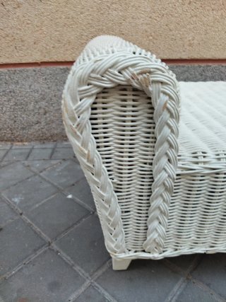 Divano letto in vimini e legno massello per terrazzo vintage