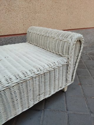 Divano letto in vimini e legno massello per terrazzo vintage