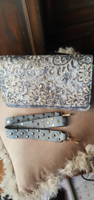 Bolso Clutch de Terciopelo Azul Plata