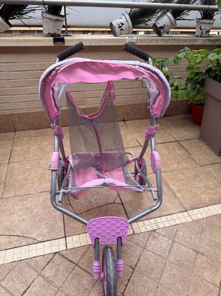 Carro gemelar para muñecas rosa