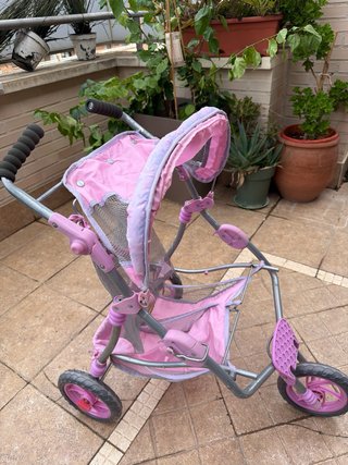 Carro gemelar para muñecas rosa