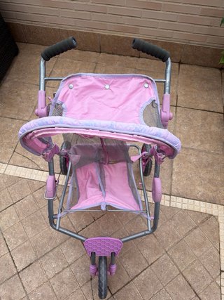 Carro gemelar para muñecas rosa