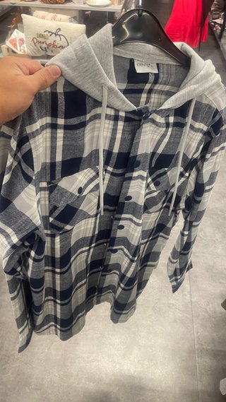Camisa de franela con capucha para hombre Talla L